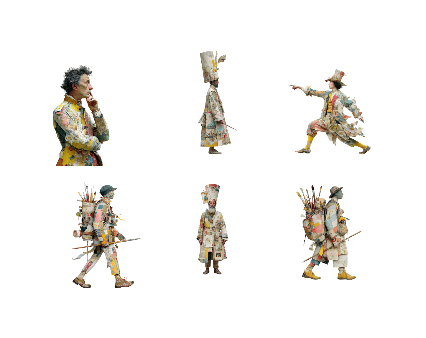 66 Künstler-Charaktere im Clipart-Bundle, Aquarell-Künstlerfiguren (PNG), verträumte Künstler-Charaktere, Scrapbooking, Sofort-Download