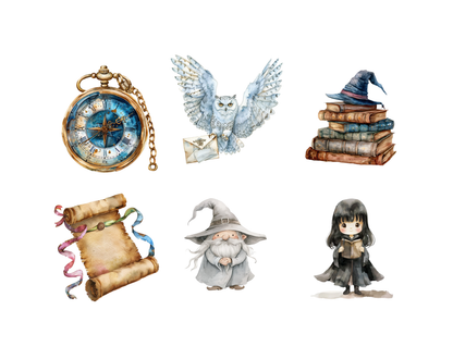 Wizard School PNG Bundle, Cute Wizard Clipart, Fantasy Magic Character, Witch Clipart, Nursery Decor, Kids Illustration, Instant Download