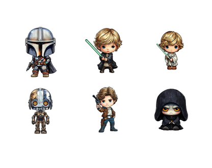 Lot de 31 images clipart Star Wars, personnages Star Wars aquarelle PNG, clipart Star Wars mignon, Star Wars classique, PNG haute qualité, cadeau pour une fête prénatale