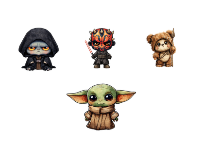 Lot de 31 images clipart Star Wars, personnages Star Wars aquarelle PNG, clipart Star Wars mignon, Star Wars classique, PNG haute qualité, cadeau pour une fête prénatale