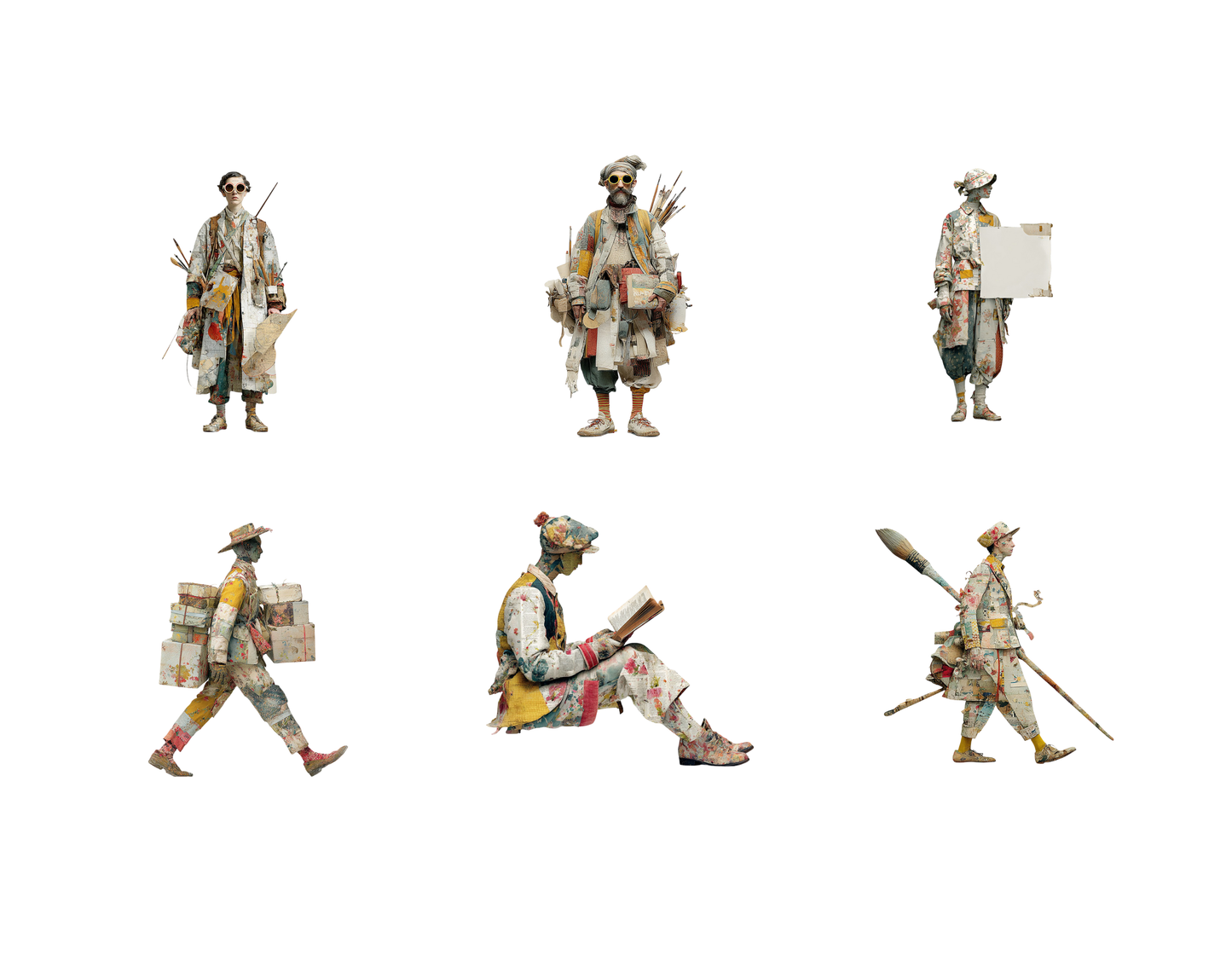 66 Künstler-Charaktere im Clipart-Bundle, Aquarell-Künstlerfiguren (PNG), verträumte Künstler-Charaktere, Scrapbooking, Sofort-Download