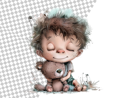 Watercolor Kids Clipart Bundle, Curly Hair Girl & Animals PNGs, Whimsical Cute Girl Clipart, Cute Animals Clipart, Friendship Clipart