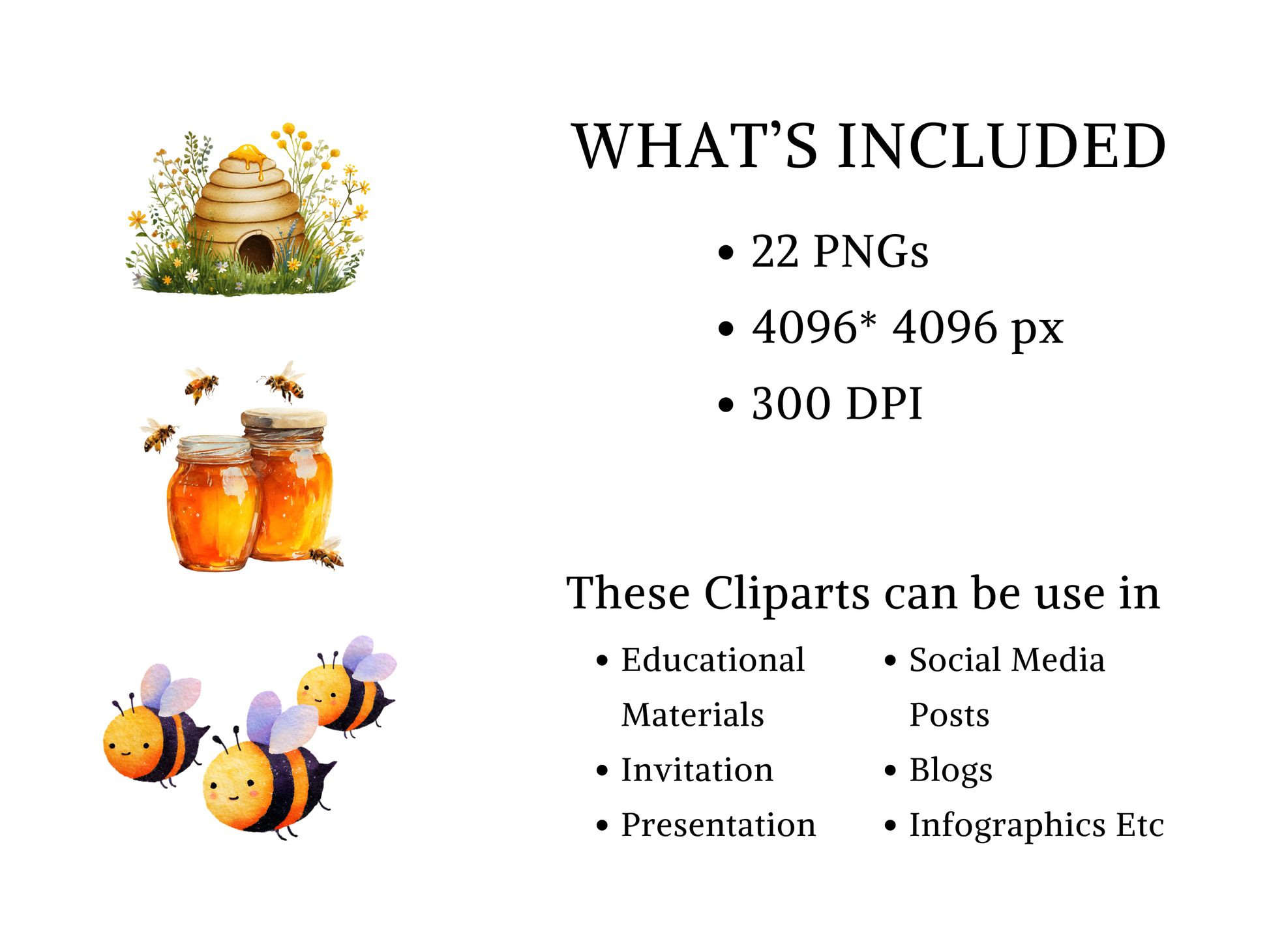 DIY Download Cute Bees Clipart PNG Bundle