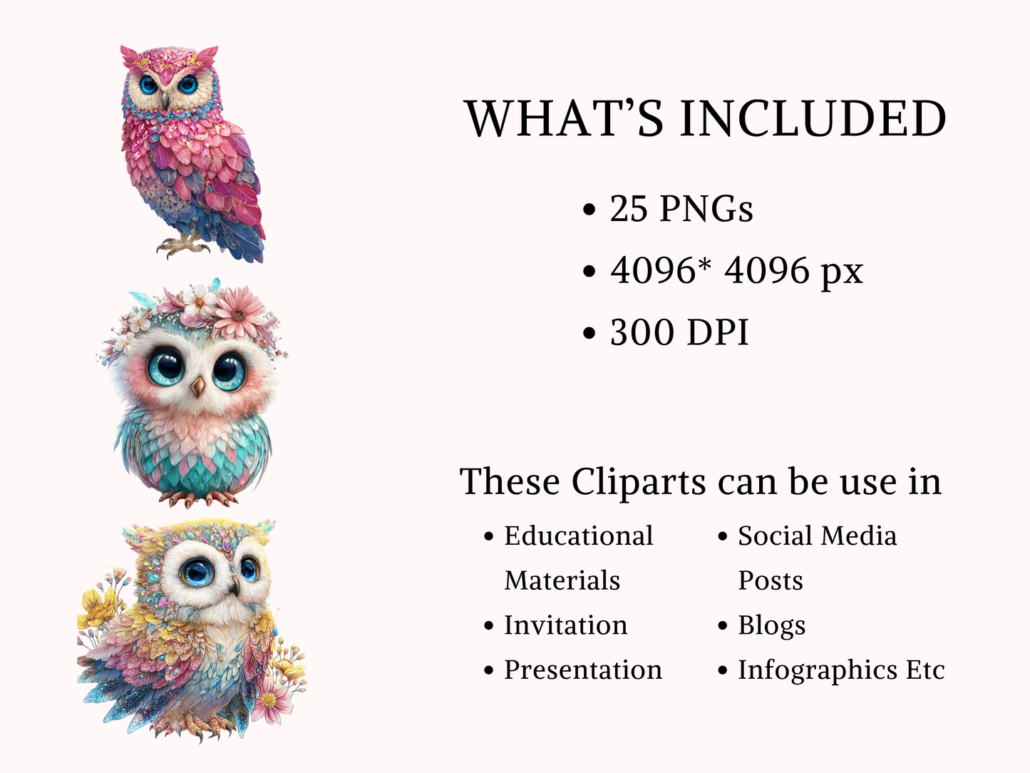 DIY Download Owl Clipart PNG Bundle