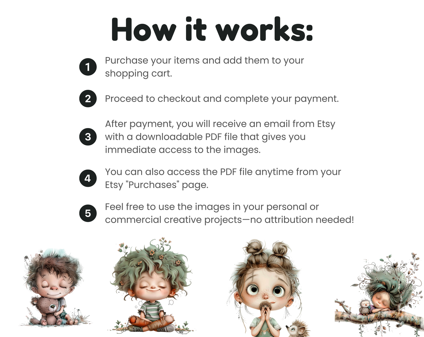 Watercolor Kids Clipart Bundle, Curly Hair Girl & Animals PNGs, Whimsical Cute Girl Clipart, Cute Animals Clipart, Friendship Clipart