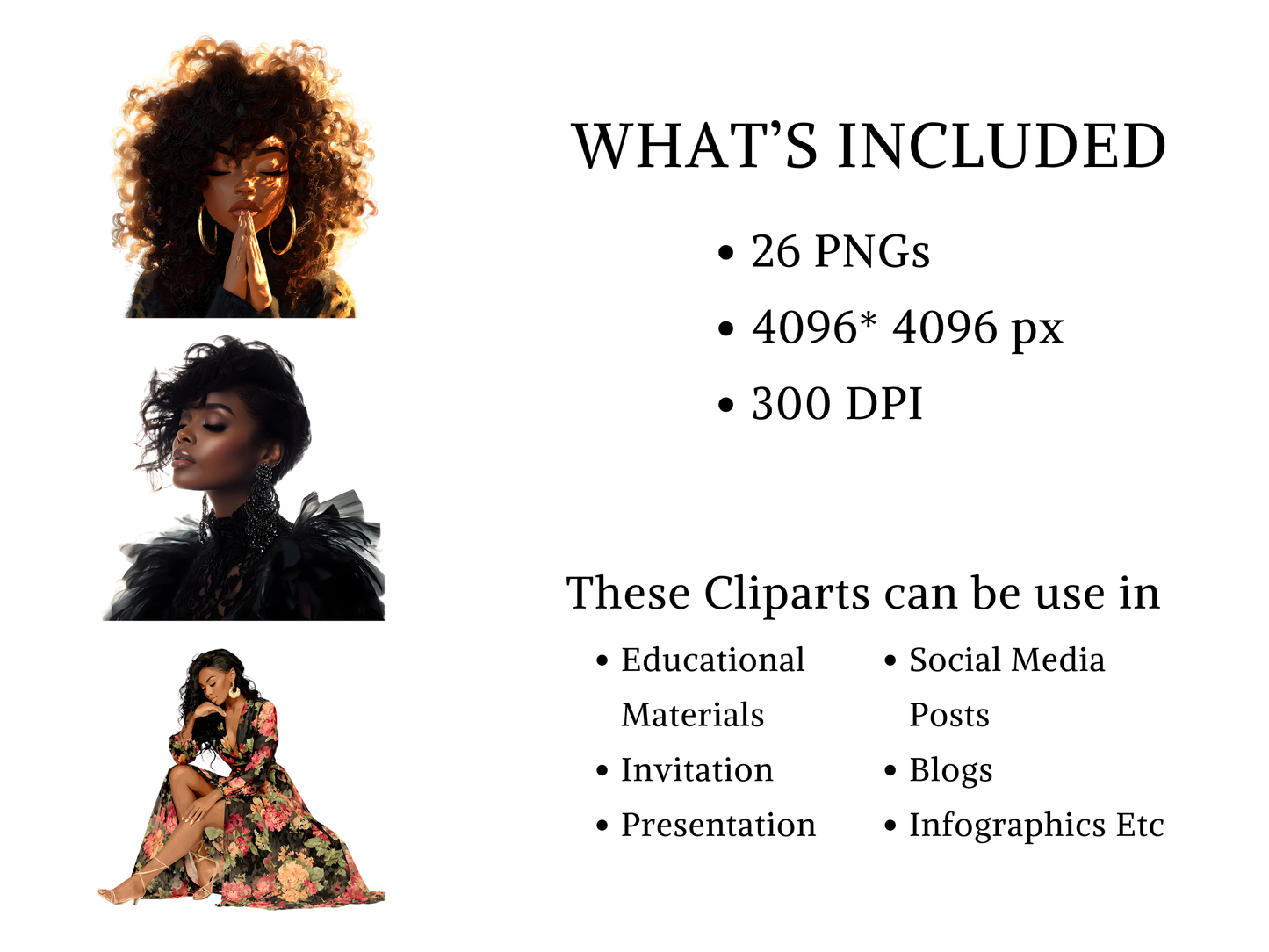 DIY Download Trendy Girl Clipart Black and White PNG Bundle