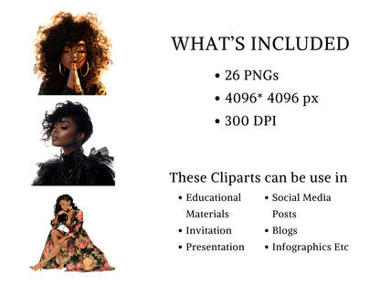 DIY Download Trendy Girl Clipart Black and White PNG Bundle