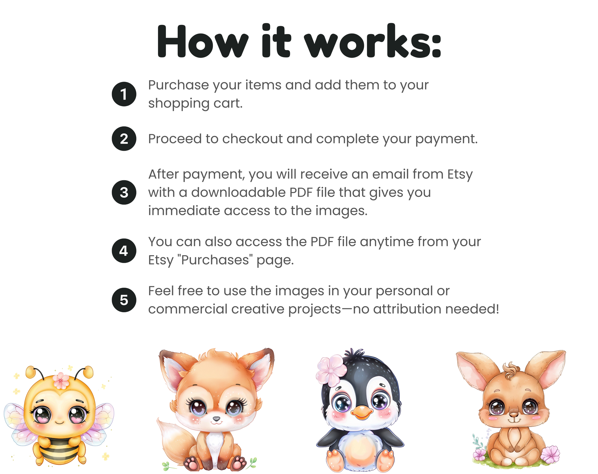 DIY Download kawaii animal clip art Bundle