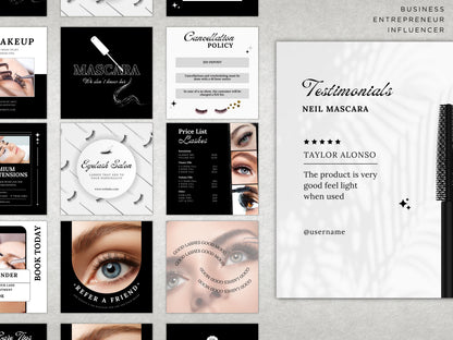 Lash Tech Instagram Post Templates, Esthetician Beauty Posts (Editable Canva Templates)