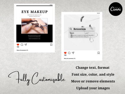 Lash Tech Instagram Post Templates, Esthetician Beauty Posts (Editable Canva Templates)