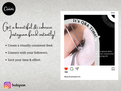 Lash Tech Instagram Post Templates, Esthetician Beauty Posts (Editable Canva Templates)