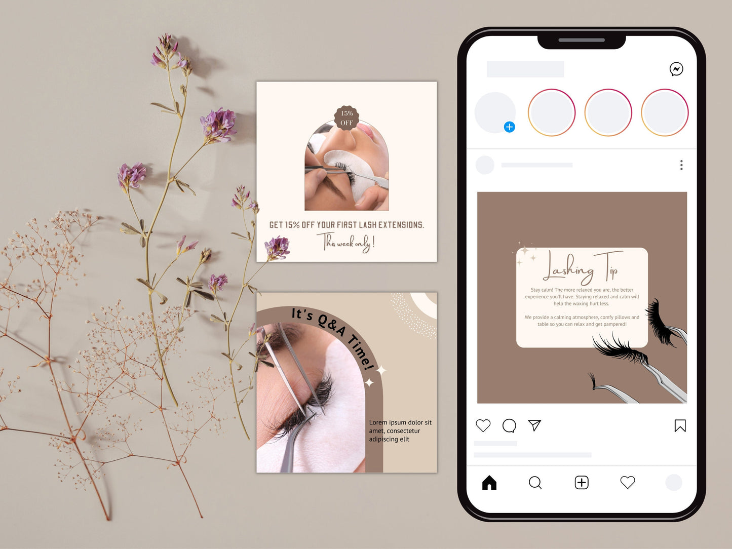 Lash Tech Instagram Post Templates, Esthetician Beauty Posts (Canva Editable)
