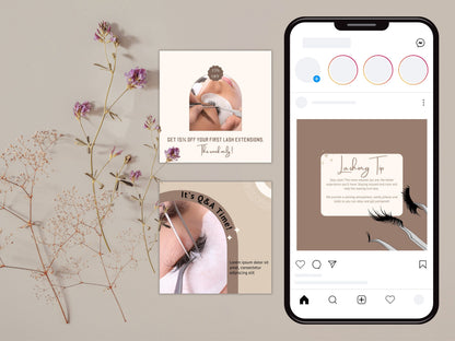 Lash Tech Instagram Post Templates, Esthetician Beauty Posts (Canva Editable)