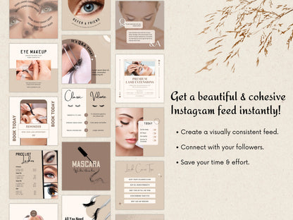 Lash Tech Instagram Post Templates, Esthetician Beauty Posts (Canva Editable)