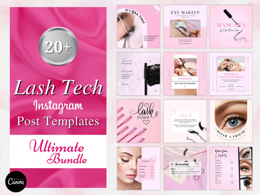 Pink Lash Tech Instagram Post Templates, Esthetician Beauty Posts (Editable Canva Templates)