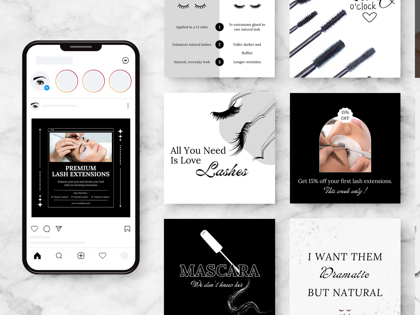 Lash Tech Instagram Post Templates, Esthetician Beauty Posts (Editable Canva Templates)