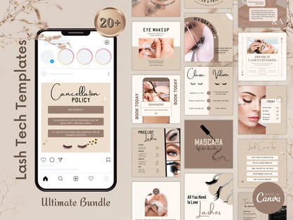 Lash Tech Instagram Post Templates, Esthetician Beauty Posts (Canva Editable)