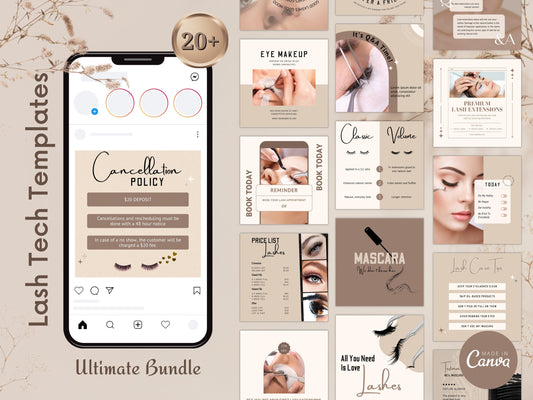 Lash Tech Instagram Post Templates, Esthetician Beauty Posts (Canva Editable)