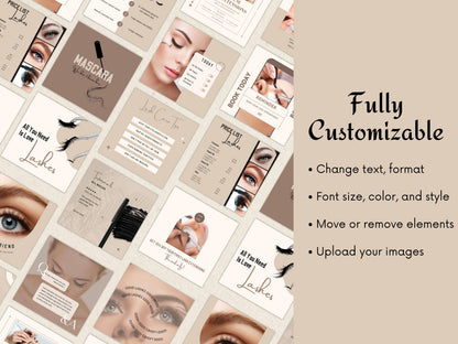 Lash Tech Instagram Post Templates, Esthetician Beauty Posts (Canva Editable)