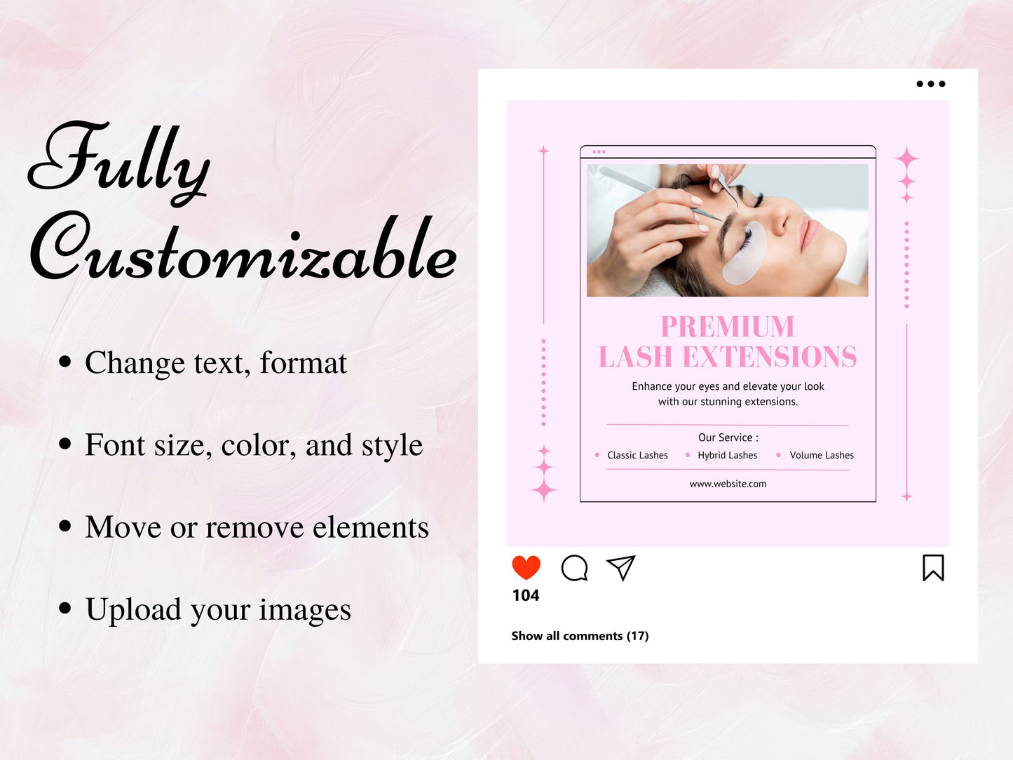 Pink Lash Tech Instagram Post Templates, Esthetician Beauty Posts (Editable Canva Templates)