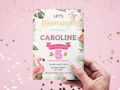 Editable Flamingo Birthday Party Invitation, Tropical Theme (Instant Download)