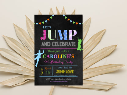 Jump Birthday Invitation, Trampoline Party, Editable Template (Digital Download)