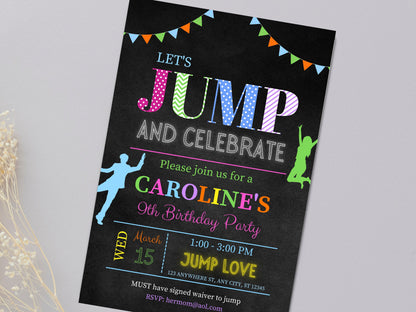 Jump Birthday Invitation, Trampoline Party, Editable Template (Digital Download)