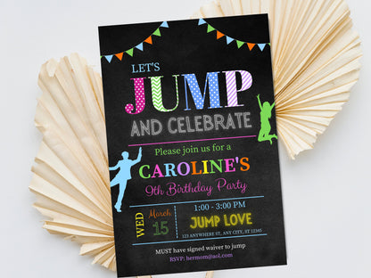 Jump Birthday Invitation, Trampoline Party, Editable Template (Digital Download)