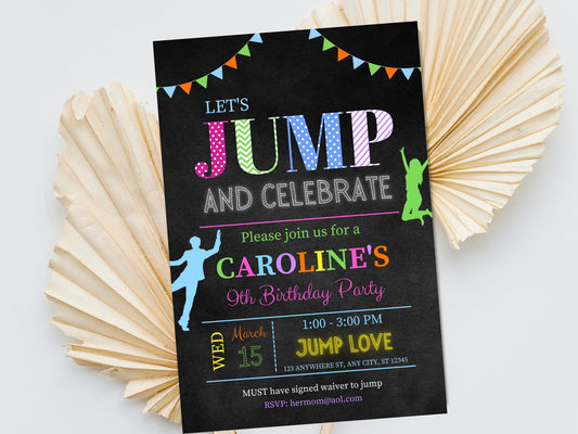 Jump Birthday Invitation, Trampoline Party, Editable Template (Digital Download)