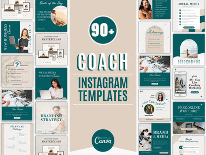Über 90 Instagram-Post-Vorlagen für Coaches, bearbeitbares Canva-Design (digitaler Download)