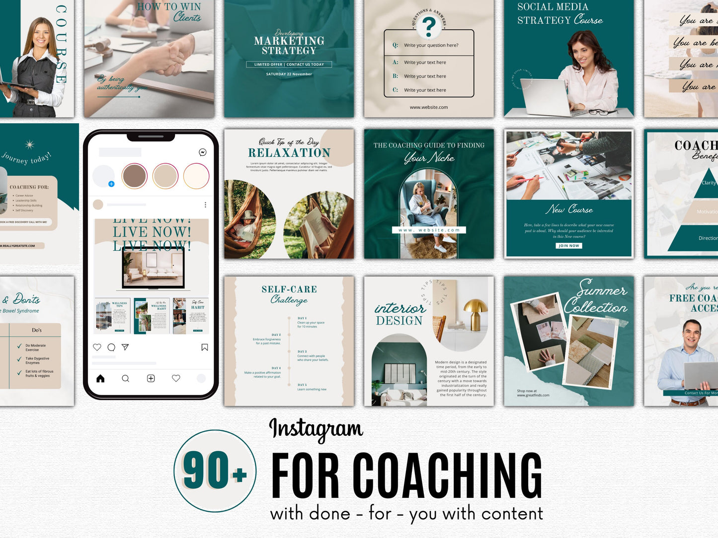 Über 90 Instagram-Post-Vorlagen für Coaches, bearbeitbares Canva-Design (digitaler Download)