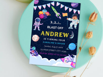Editable Outer Space Birthday Invitation Template, Astronaut Party (Digital Download)