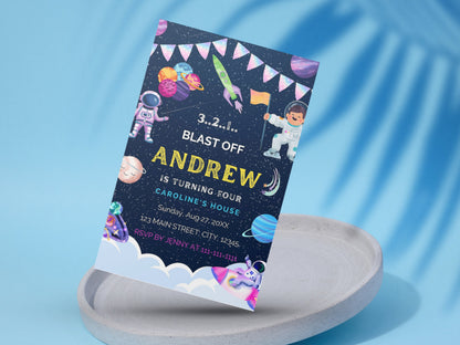 Editable Outer Space Birthday Invitation Template, Astronaut Party (Digital Download)