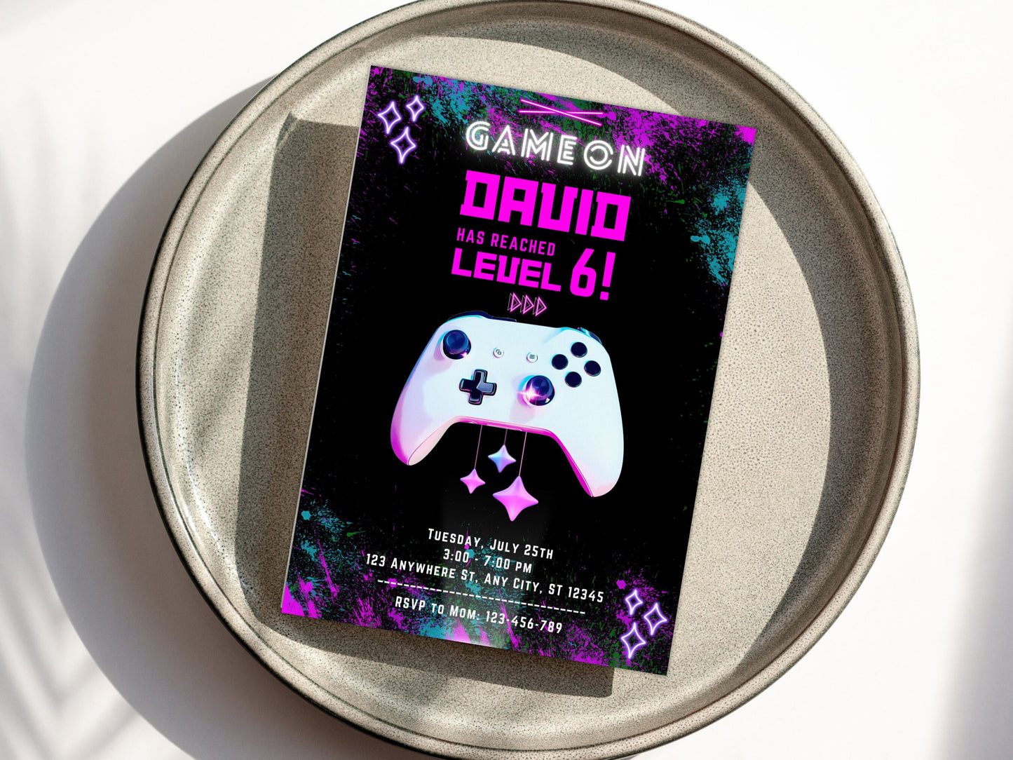 Glow Neon Video Game Birthday Invitation (Editable Printable Invite)