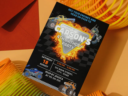 Monster Truck Birthday Invitation Template, Big Wheel Party (Printable Invite)