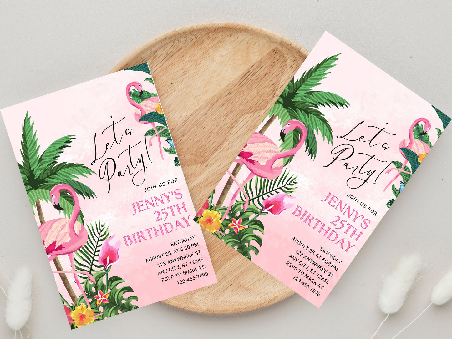 Tropical Flamingo Birthday Party Invitation, Editable Template (Digital Download)