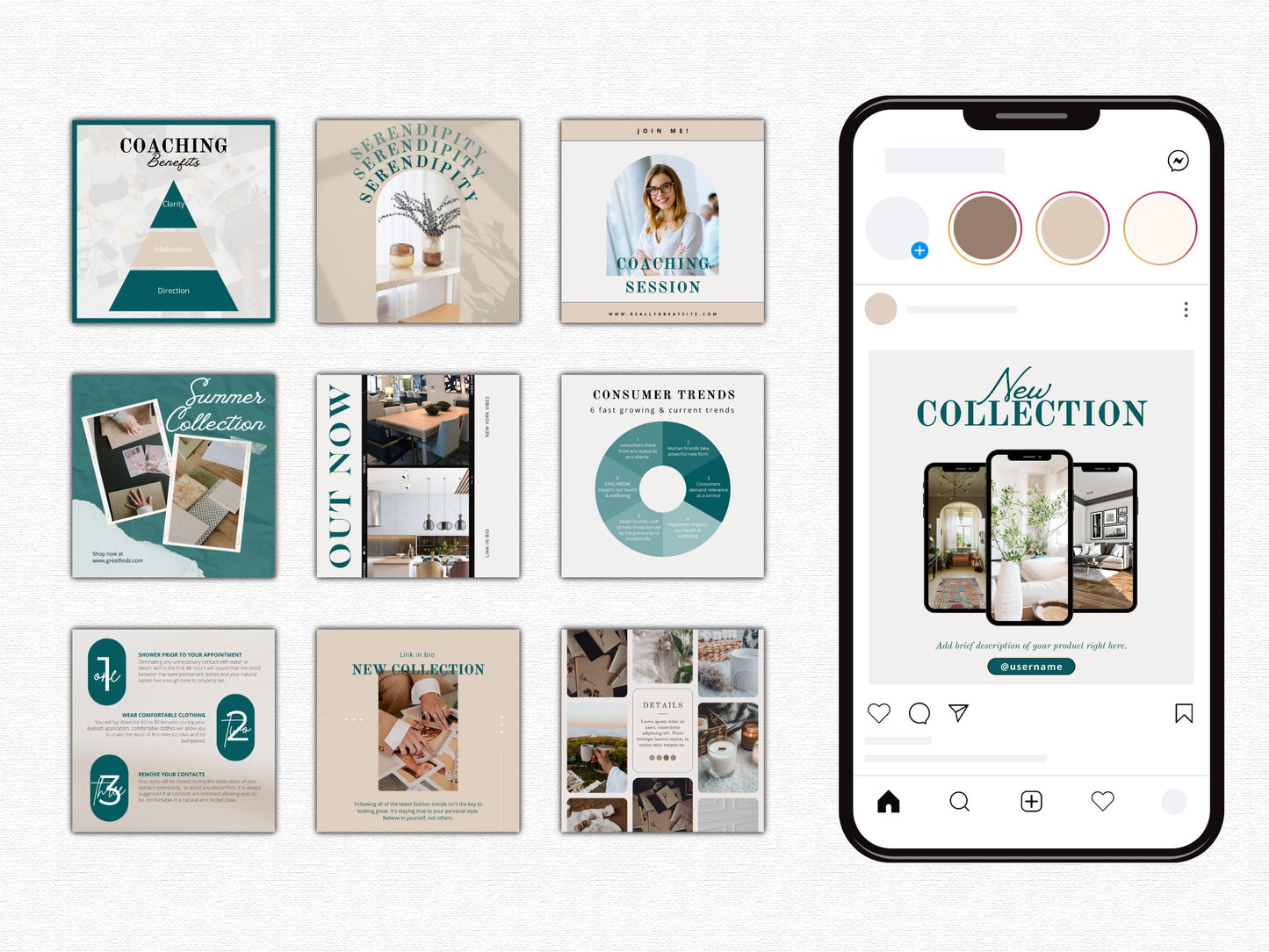 Über 90 Instagram-Post-Vorlagen für Coaches, bearbeitbares Canva-Design (digitaler Download)