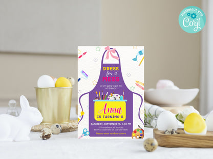 Art Birthday Party Invitation, Colorful Painting Theme (EDITABLE, INSTANT DOWNLOAD)