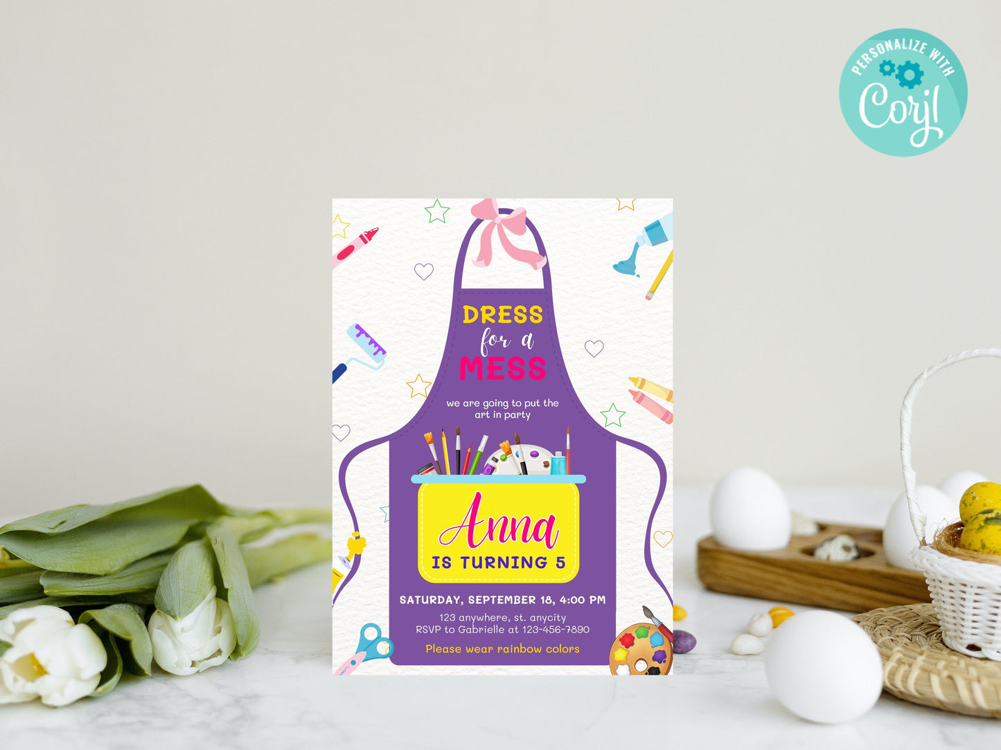 Art Birthday Party Invitation, Colorful Painting Theme (EDITABLE, INSTANT DOWNLOAD)