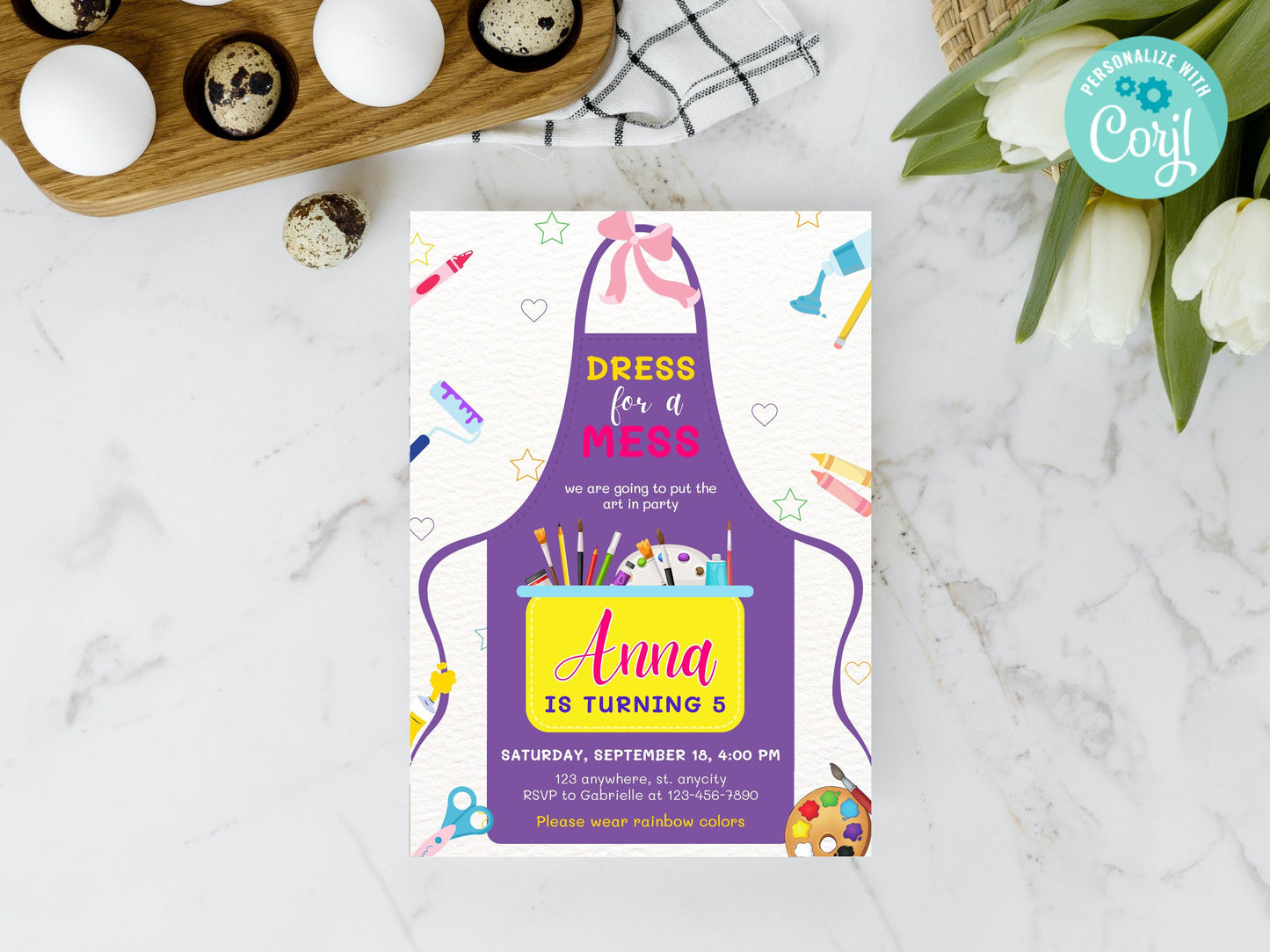 Art Birthday Party Invitation, Colorful Painting Theme (EDITABLE, INSTANT DOWNLOAD)