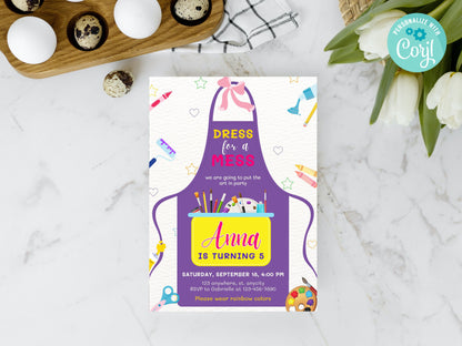 Art Birthday Party Invitation, Colorful Painting Theme (EDITABLE, INSTANT DOWNLOAD)