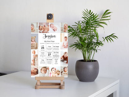 Editable Baby First Birthday Milestone Board, Photo Sign (Digital Download)