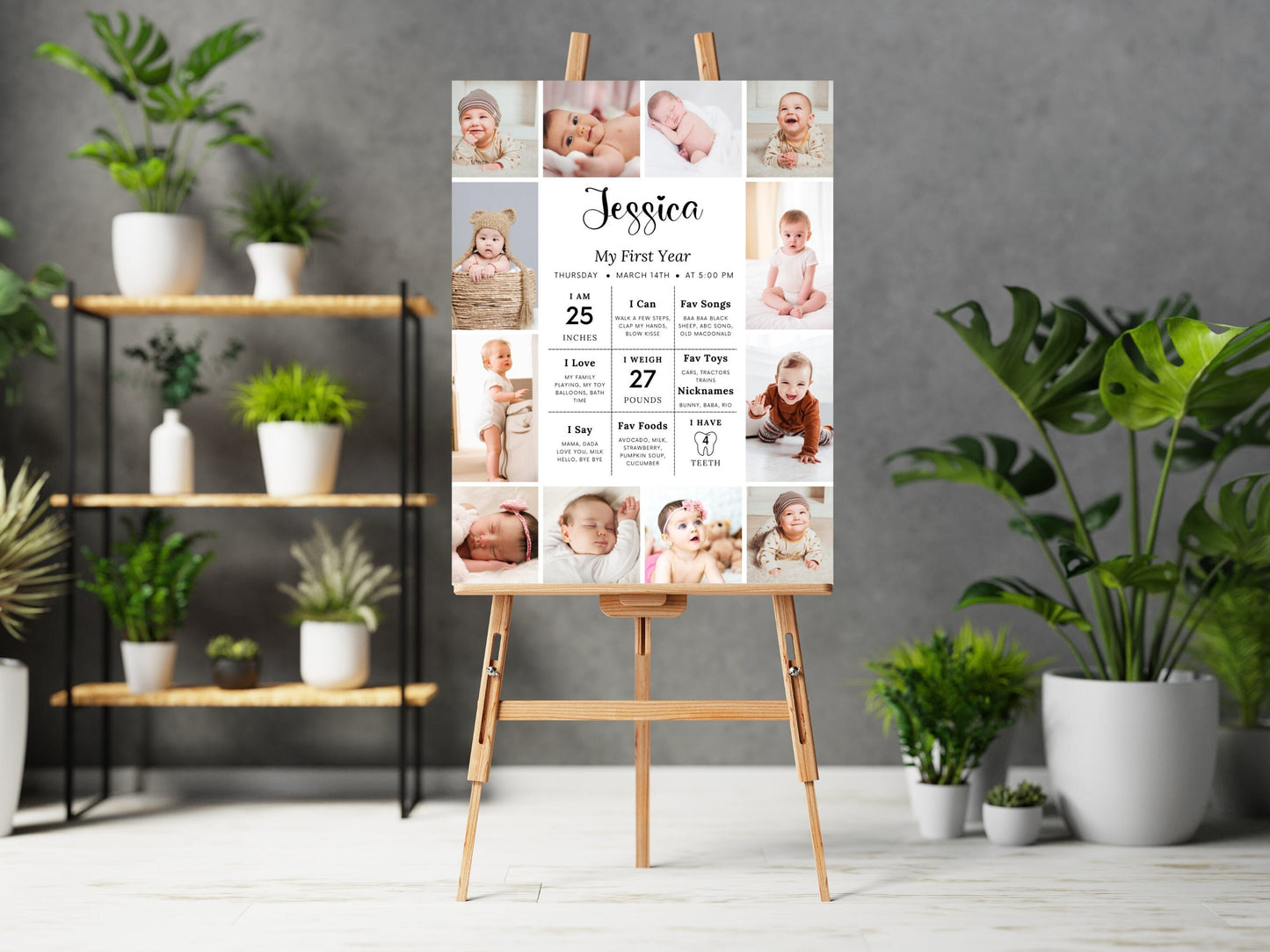 Editable Baby First Birthday Milestone Board, Photo Sign (Digital Download)
