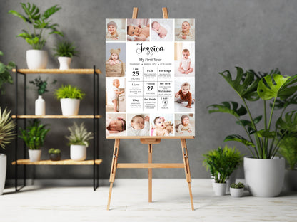 Editable Baby First Birthday Milestone Board, Photo Sign (Digital Download)