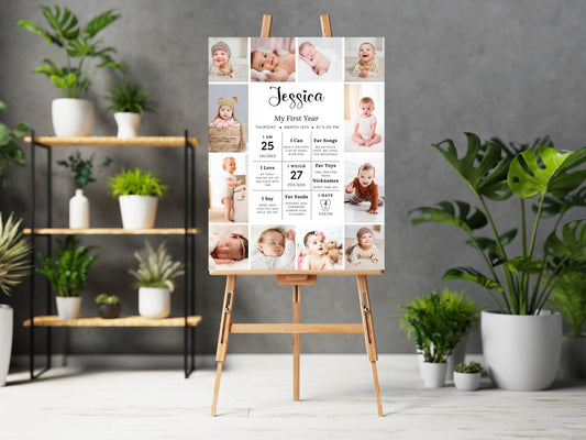 Editable Baby First Birthday Milestone Board, Photo Sign (Digital Download)