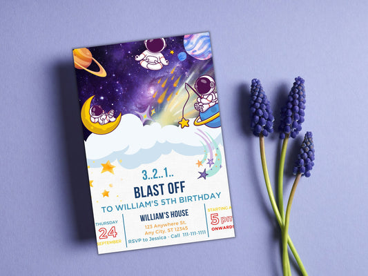 Editable Outer Space Birthday Invitation, Astronaut Rocket Party (Digital Download)