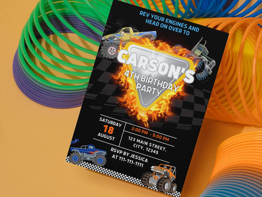 Monster Truck Birthday Invitation Template, Big Wheel Party (Printable Invite)