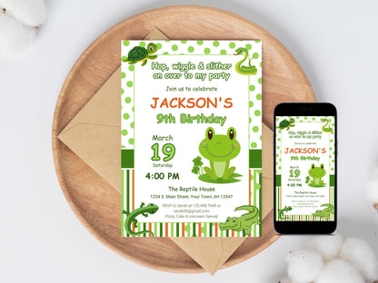 Reptile Birthday Invitation Template, Editable Party Invite (Digital Download)