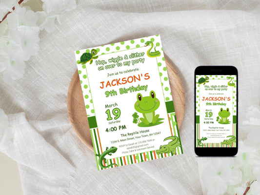 Editable Reptile Birthday Party Invitation Template (Digital Download)