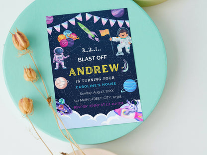 Editable Outer Space Birthday Invitation Template, Astronaut Party (Digital Download)